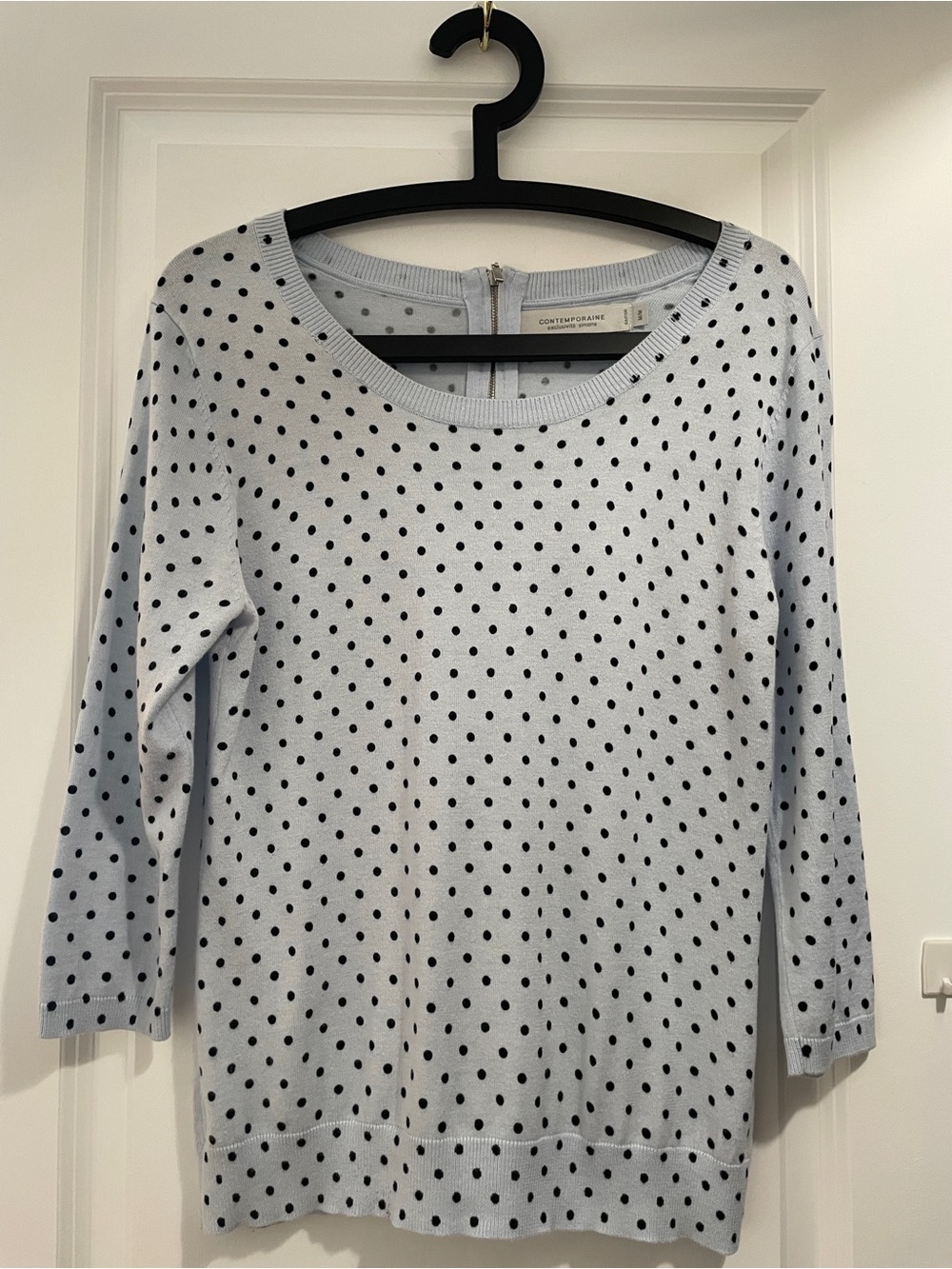 Polka Dot Long Sleeve Tee - Light Blue/Black